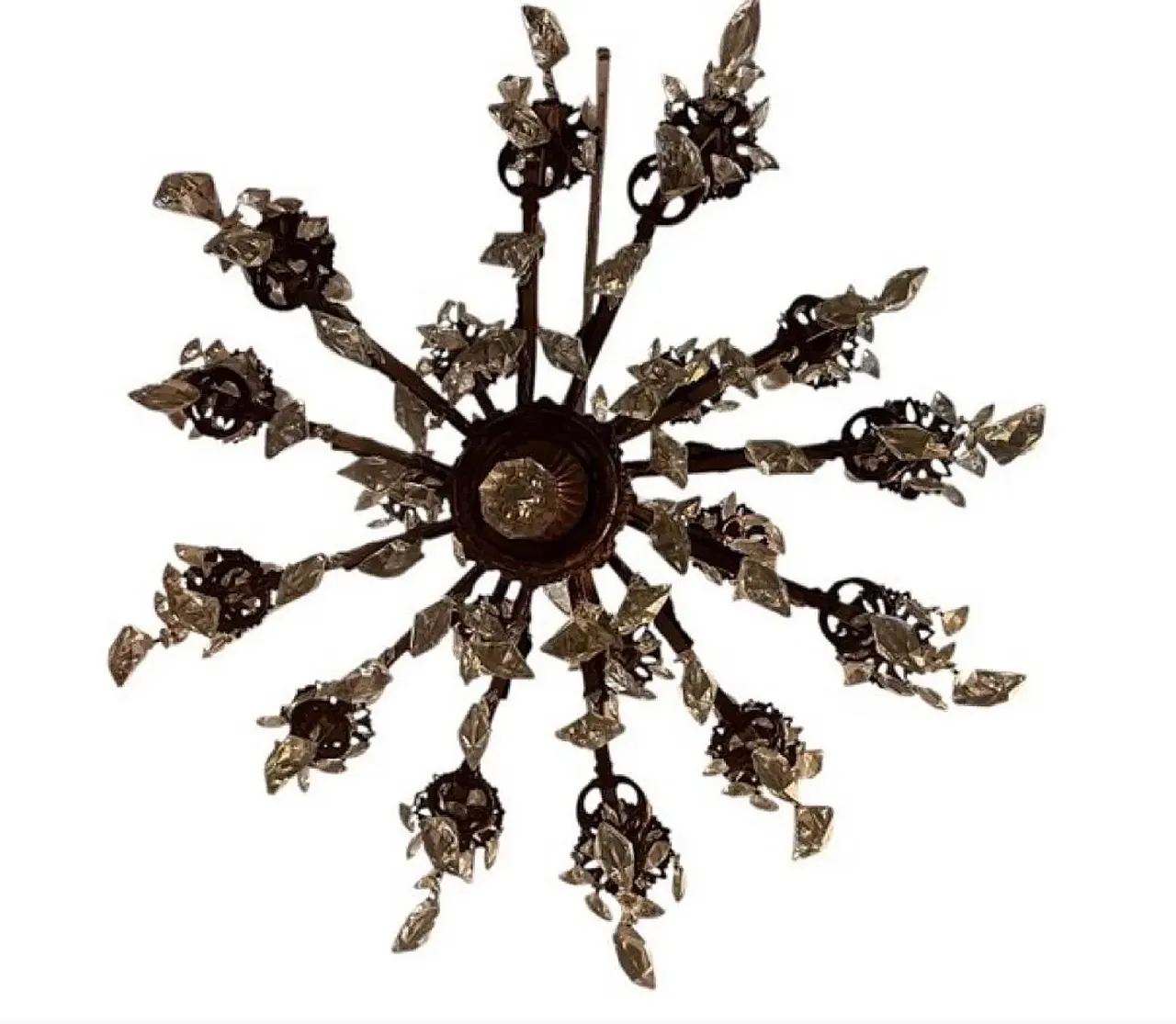 Glass and bronze drop chandelier, 1940s 10