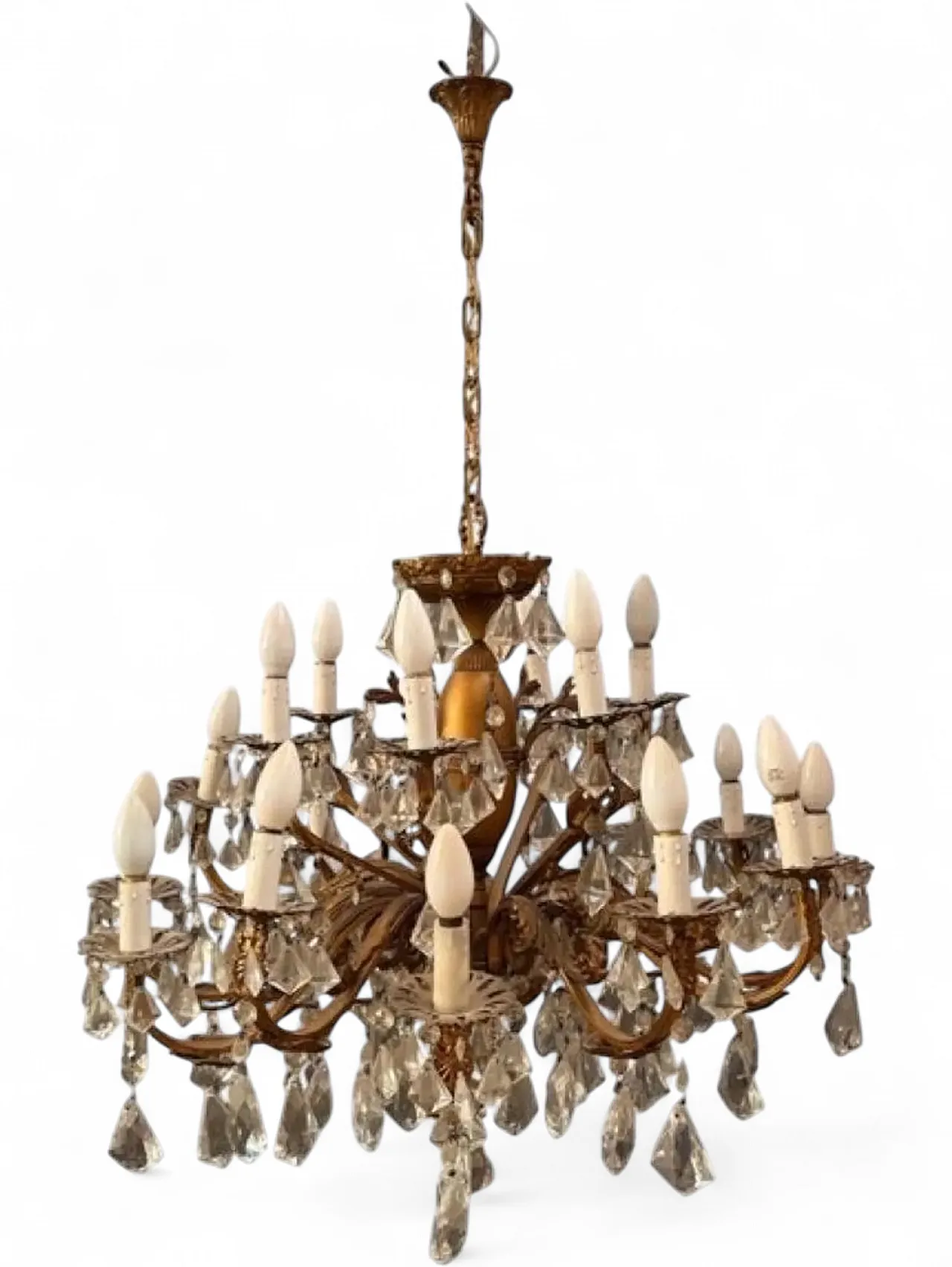 Glass and bronze drop chandelier, 1940s 12