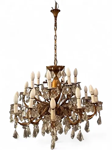 Glass and bronze drop chandelier, 1940s