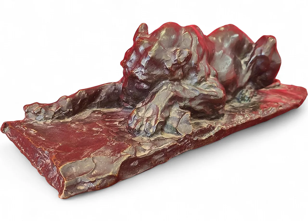 Lioness tearing apart prey, bronze sculpture, 20th century 11