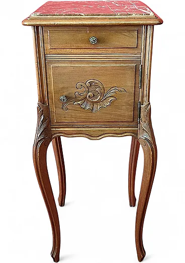 Art Nouveau beech bedside table with marble top, 20th century