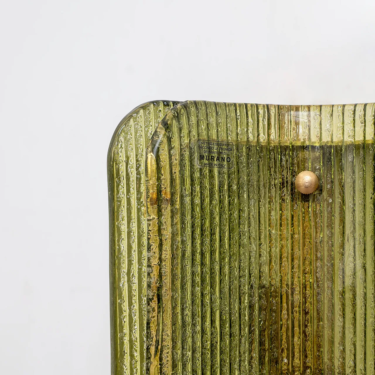 Coppia di applique in vetro di Murano curvato e rigato e ottone, '900 7