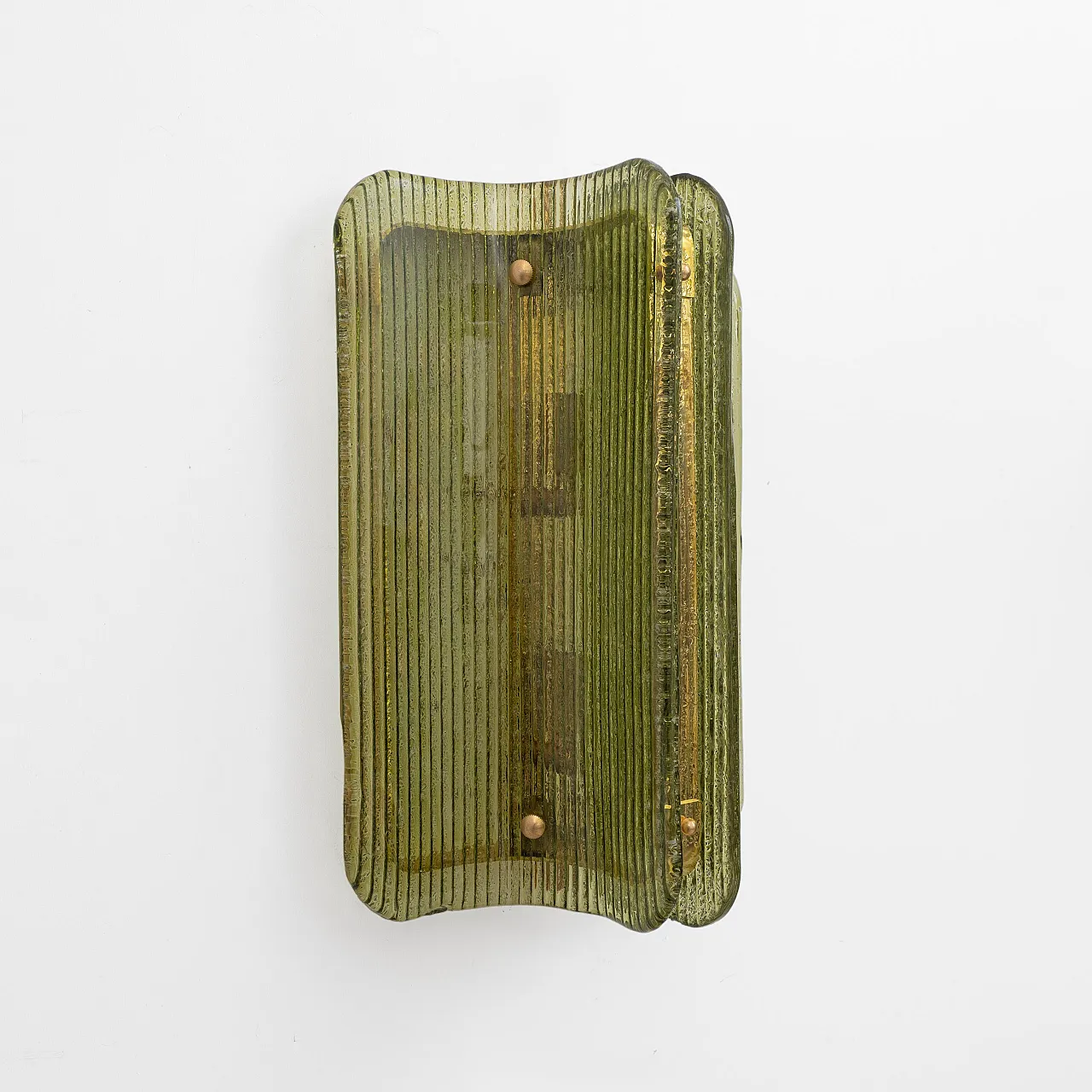 Coppia di applique in vetro di Murano curvato e rigato e ottone, '900 8