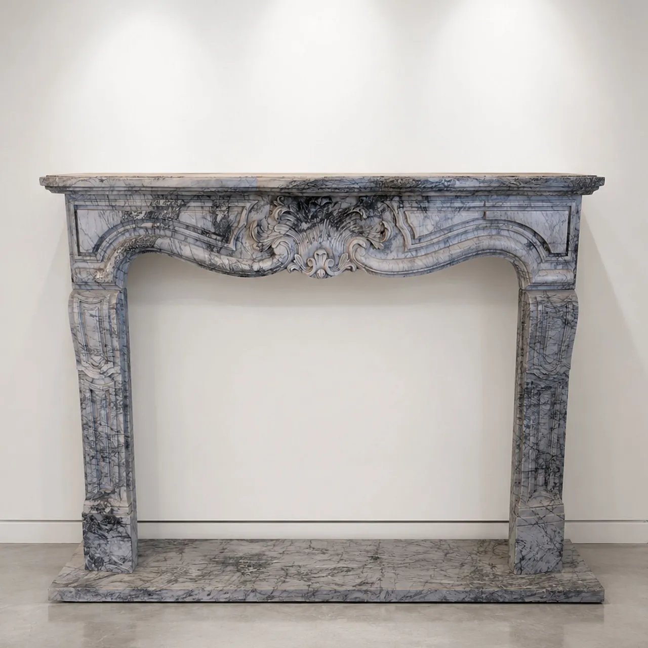 French fireplace in Bardiglio Imperiale marble, Louis XV, 19th century 5