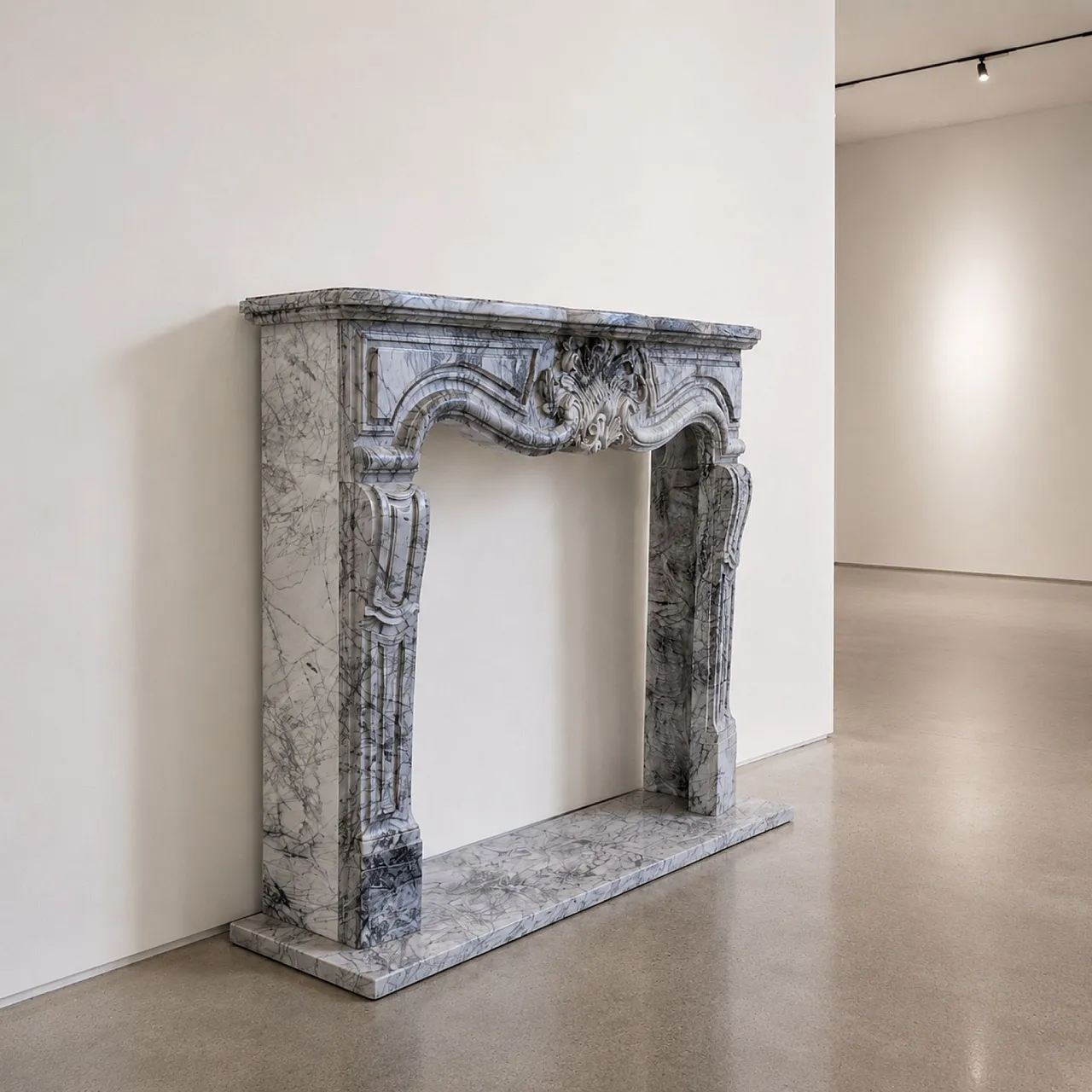 French fireplace in Bardiglio Imperiale marble, Louis XV, 19th century 6