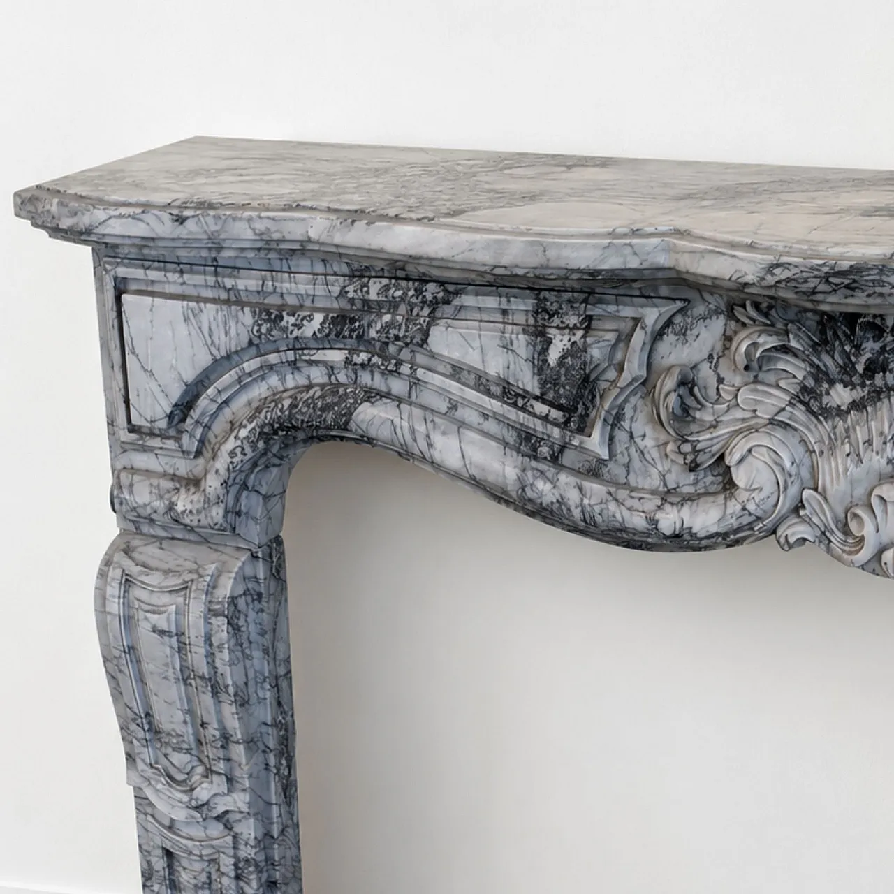 French fireplace in Bardiglio Imperiale marble, Louis XV, 19th century 11