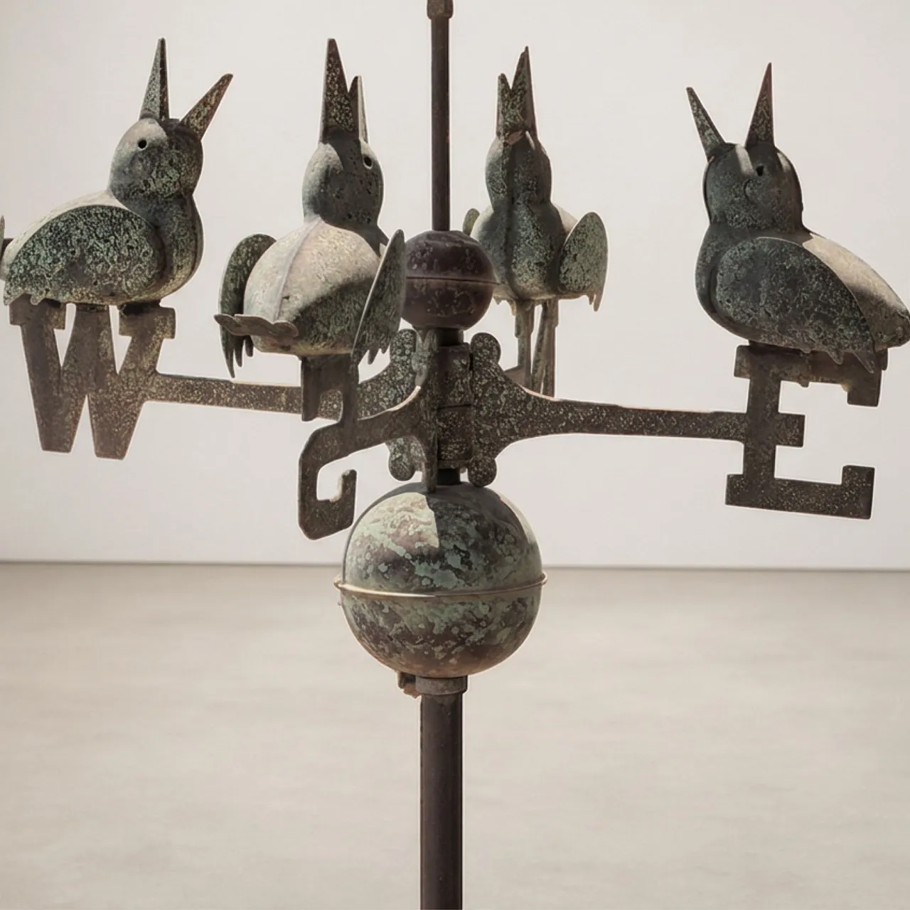 Wind vane in three-dimensional copper with birds, early 20th century 1