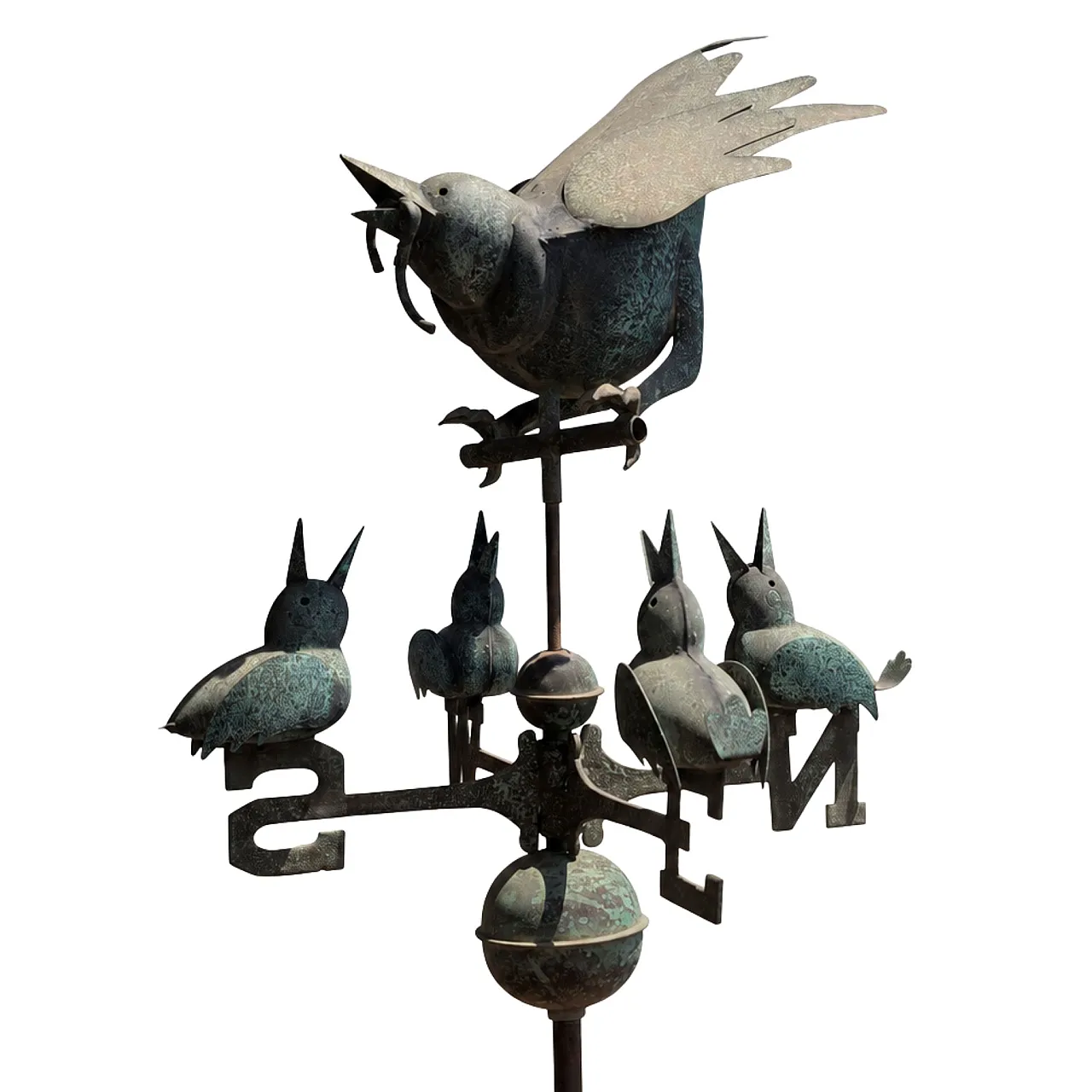 Wind vane in three-dimensional copper with birds, early 20th century 2