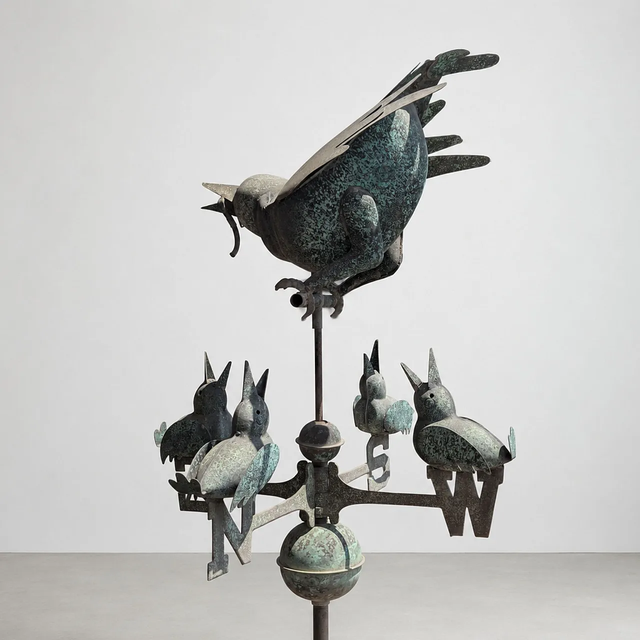 Wind vane in three-dimensional copper with birds, early 20th century 7