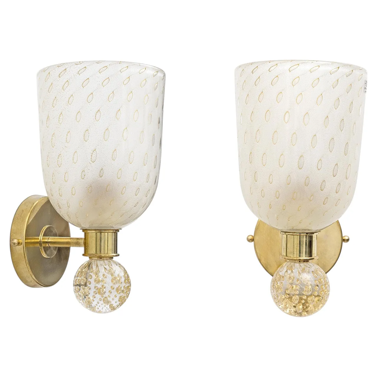 Coppia di applique in vetro Pulegoso di Murano e ottone, '900 1