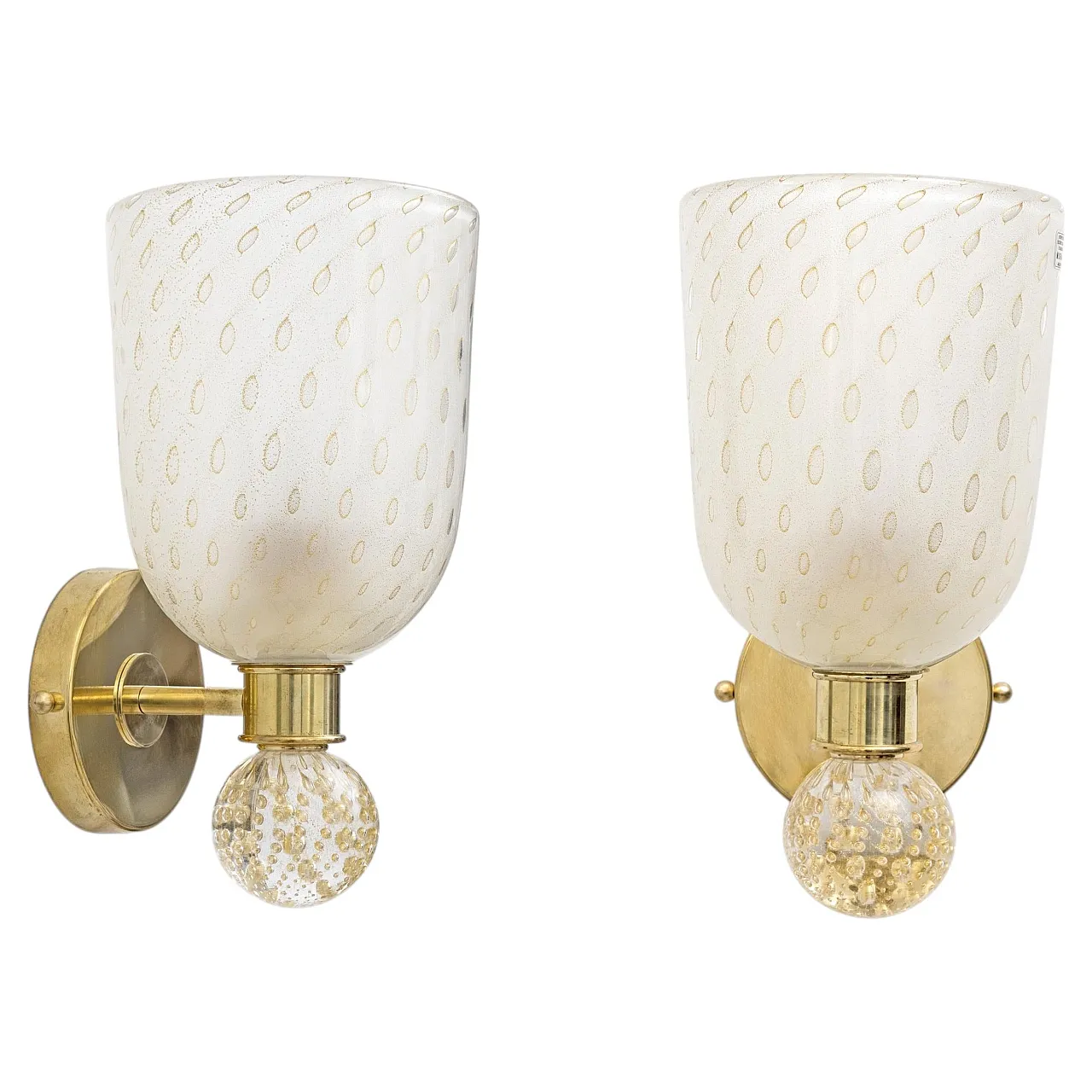 Coppia di applique in vetro Pulegoso di Murano e ottone, '900 2