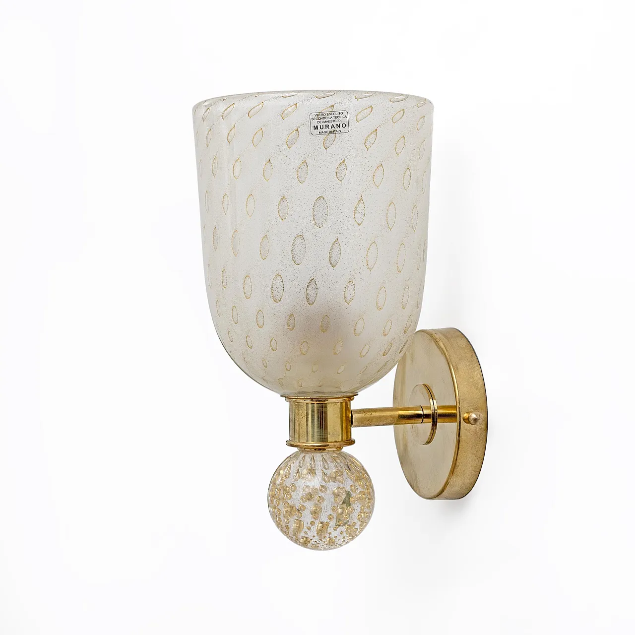 Coppia di applique in vetro Pulegoso di Murano e ottone, '900 5