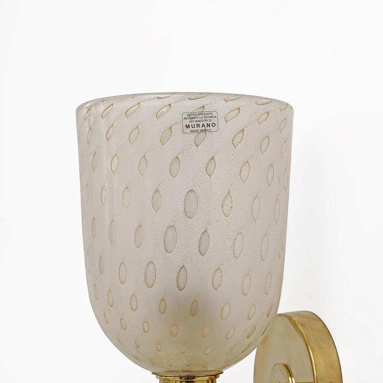 Coppia di applique in vetro Pulegoso di Murano e ottone, '900 6