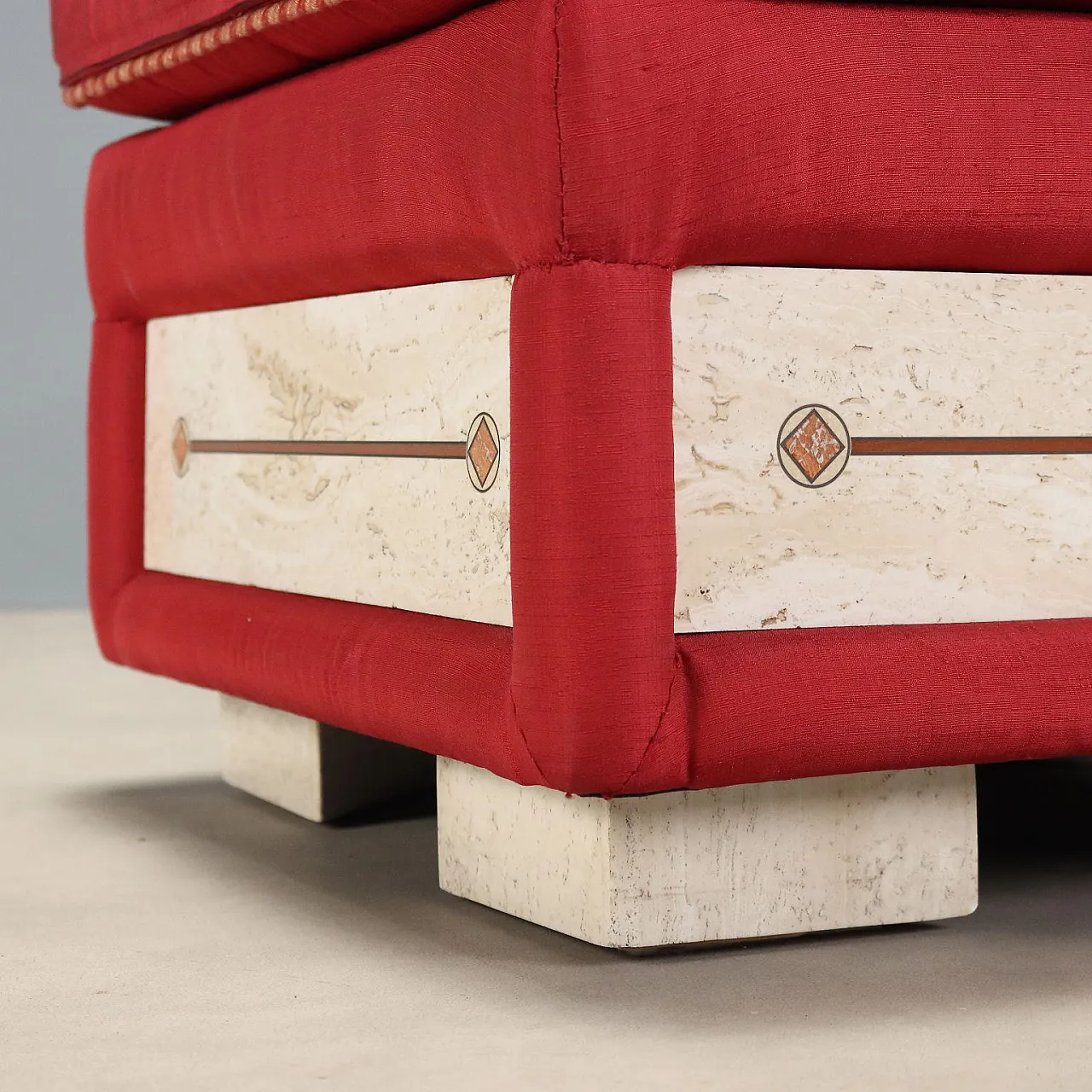 Pouf with cushion in fabric and inserts in faux marble, 20th century 4