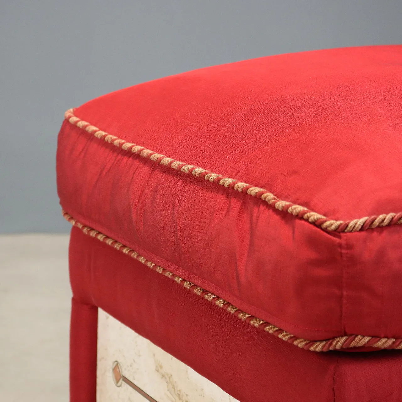 Pouf with cushion in fabric and inserts in faux marble, 20th century 6