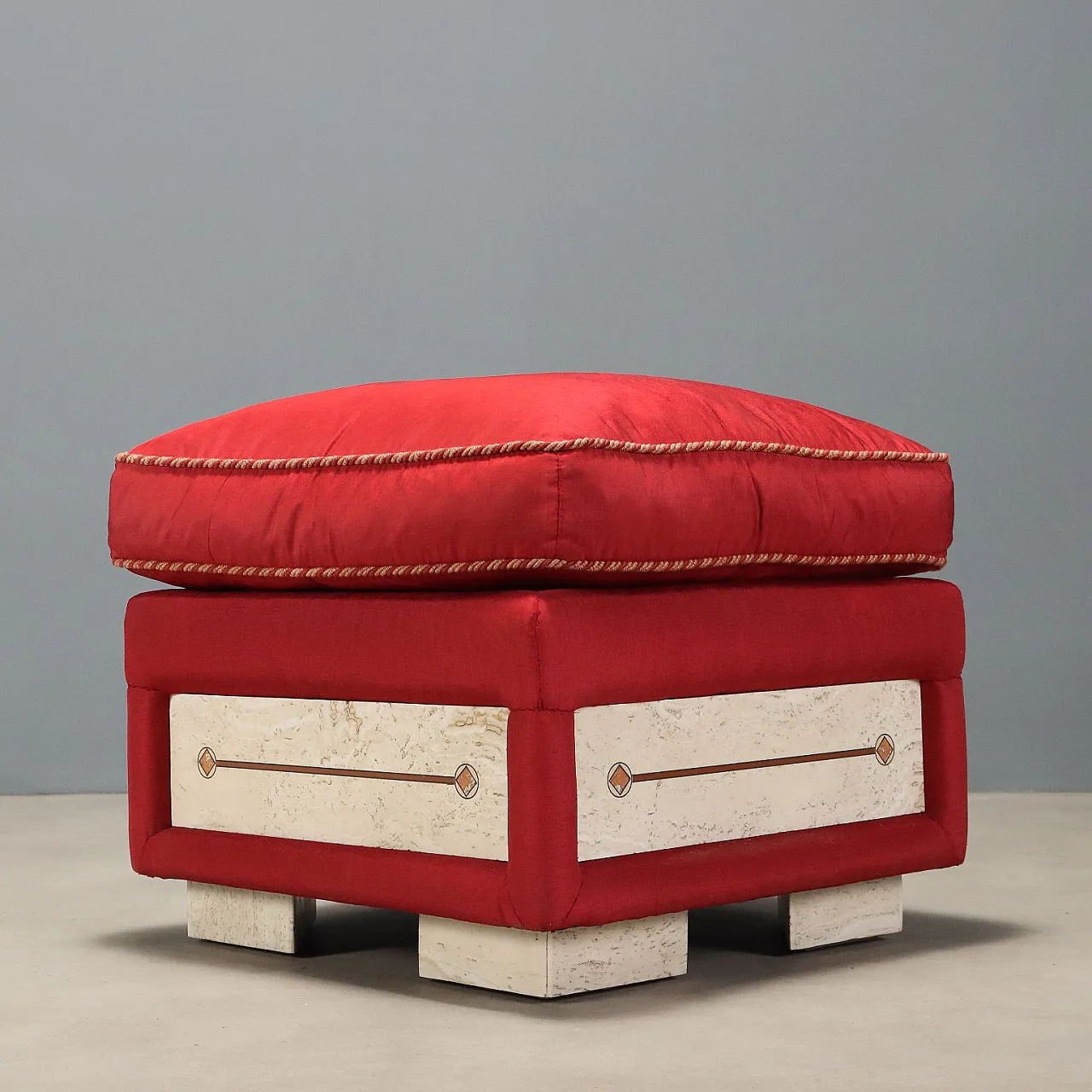 Pouf with cushion in fabric and inserts in faux marble, 20th century 9