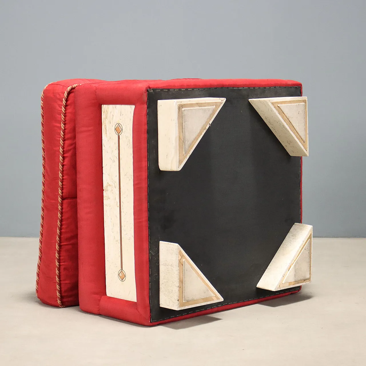 Pouf with cushion in fabric and inserts in faux marble, 20th century 10