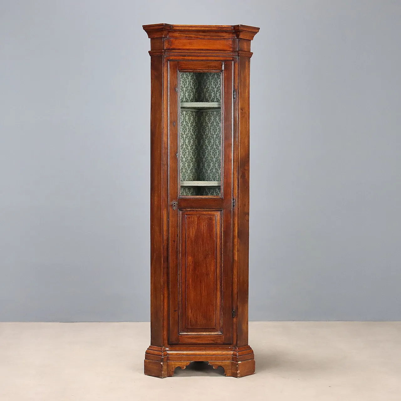 Arte Povera corner cupboard in walnut-stained fir, 20th century 1