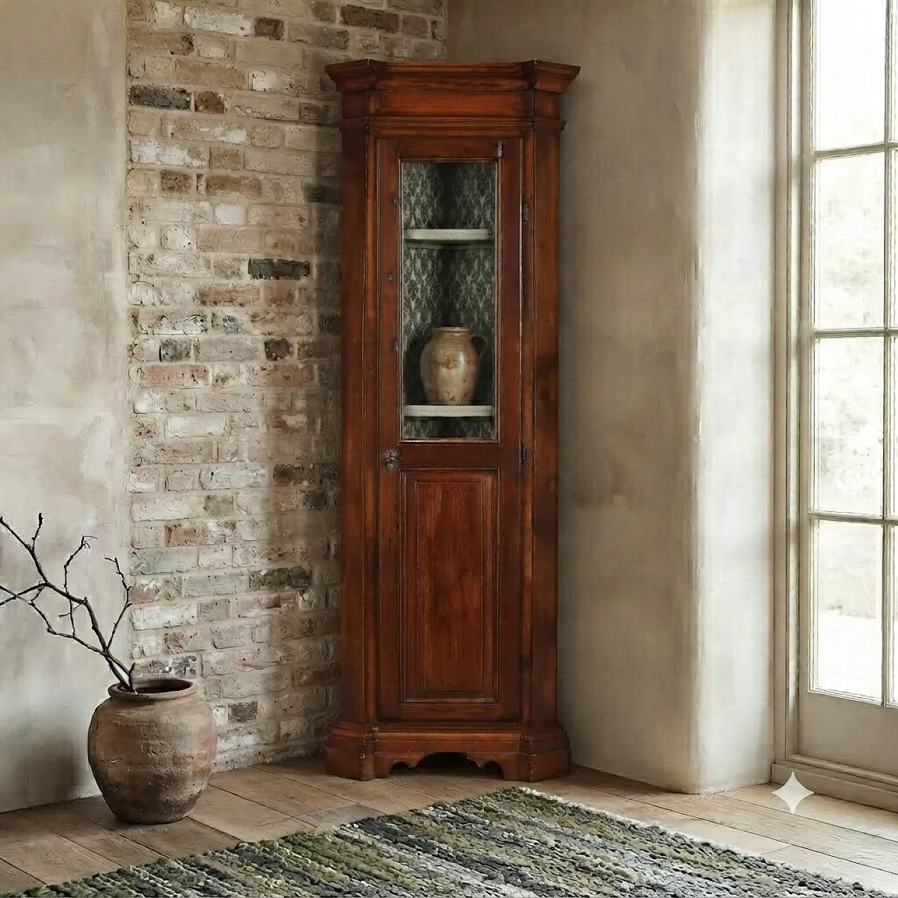 Arte Povera corner cupboard in walnut-stained fir, 20th century 2