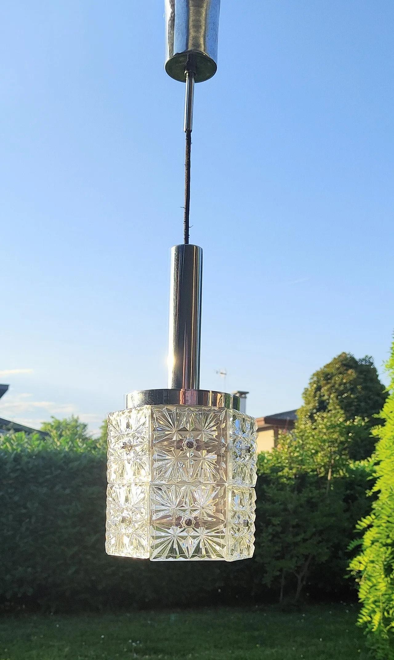 Pendant chandelier, Venice, crystal and steel, 1960s 1