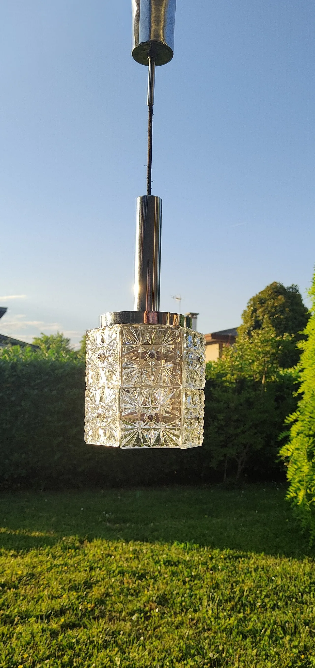 Pendant chandelier, Venice, crystal and steel, 1960s 5