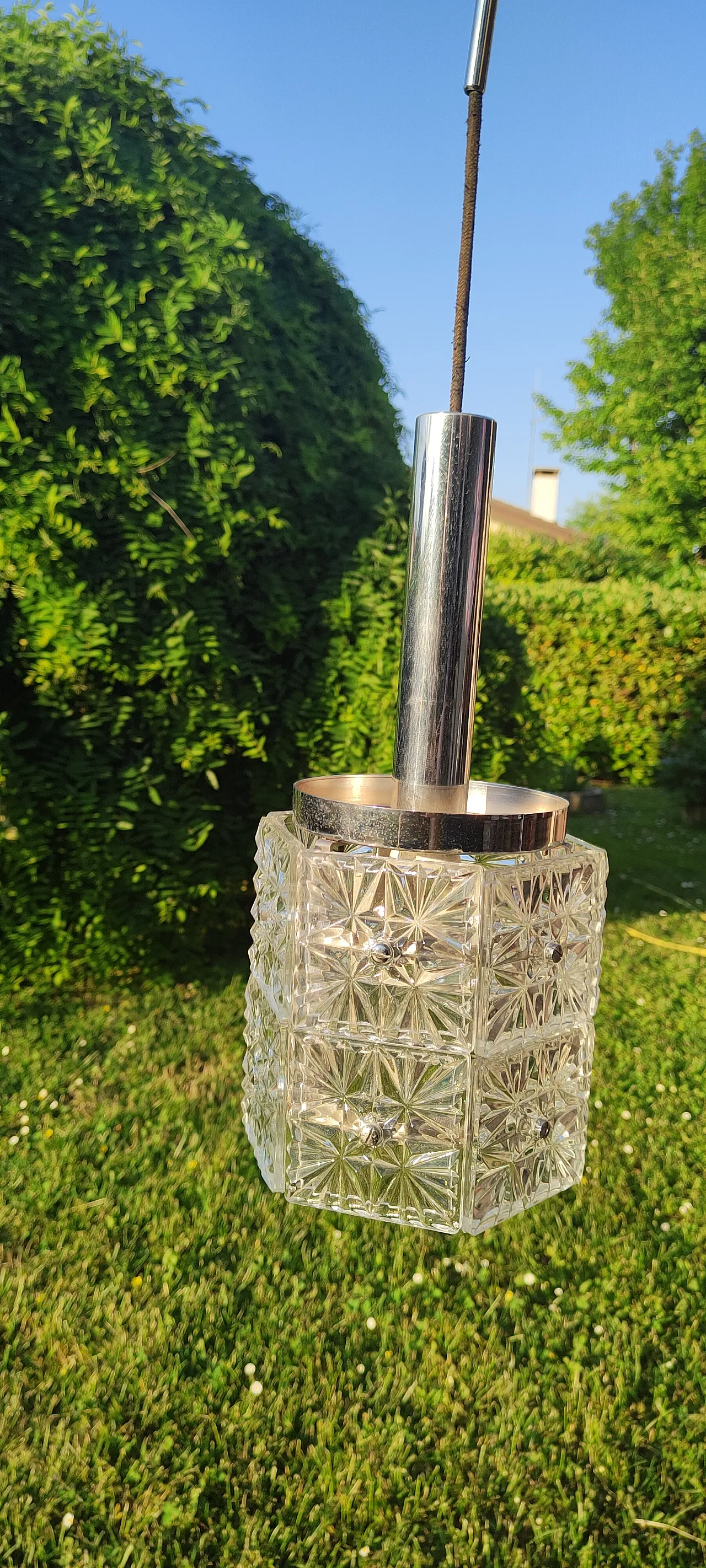 Pendant chandelier, Venice, crystal and steel, 1960s 8