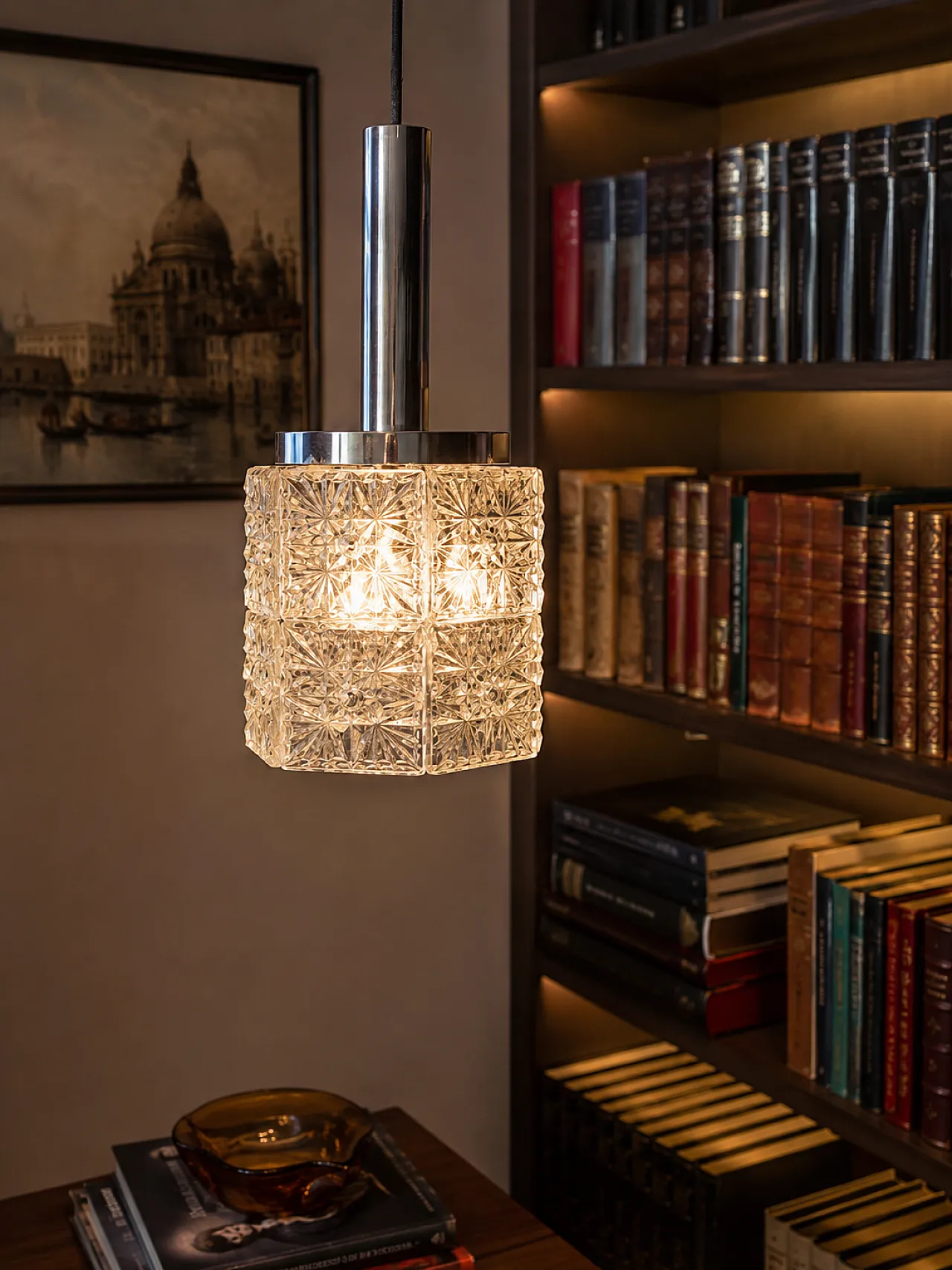 Pendant chandelier, Venice, crystal and steel, 1960s 9