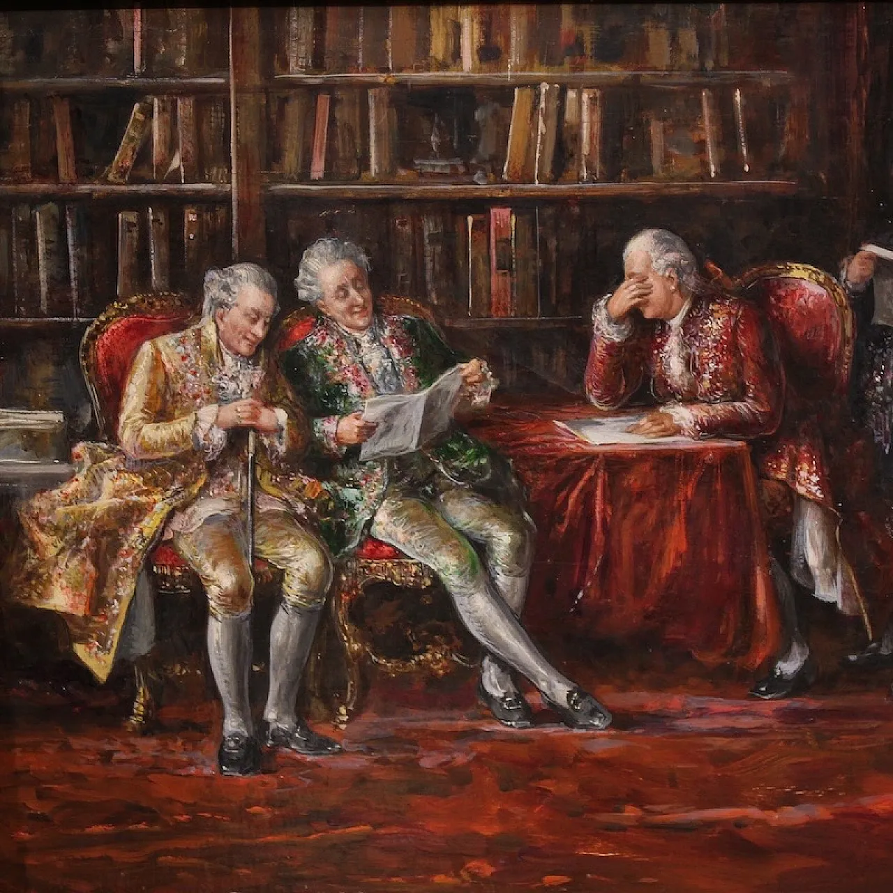 Dipinto italiano scena d'interno datato 1941 7