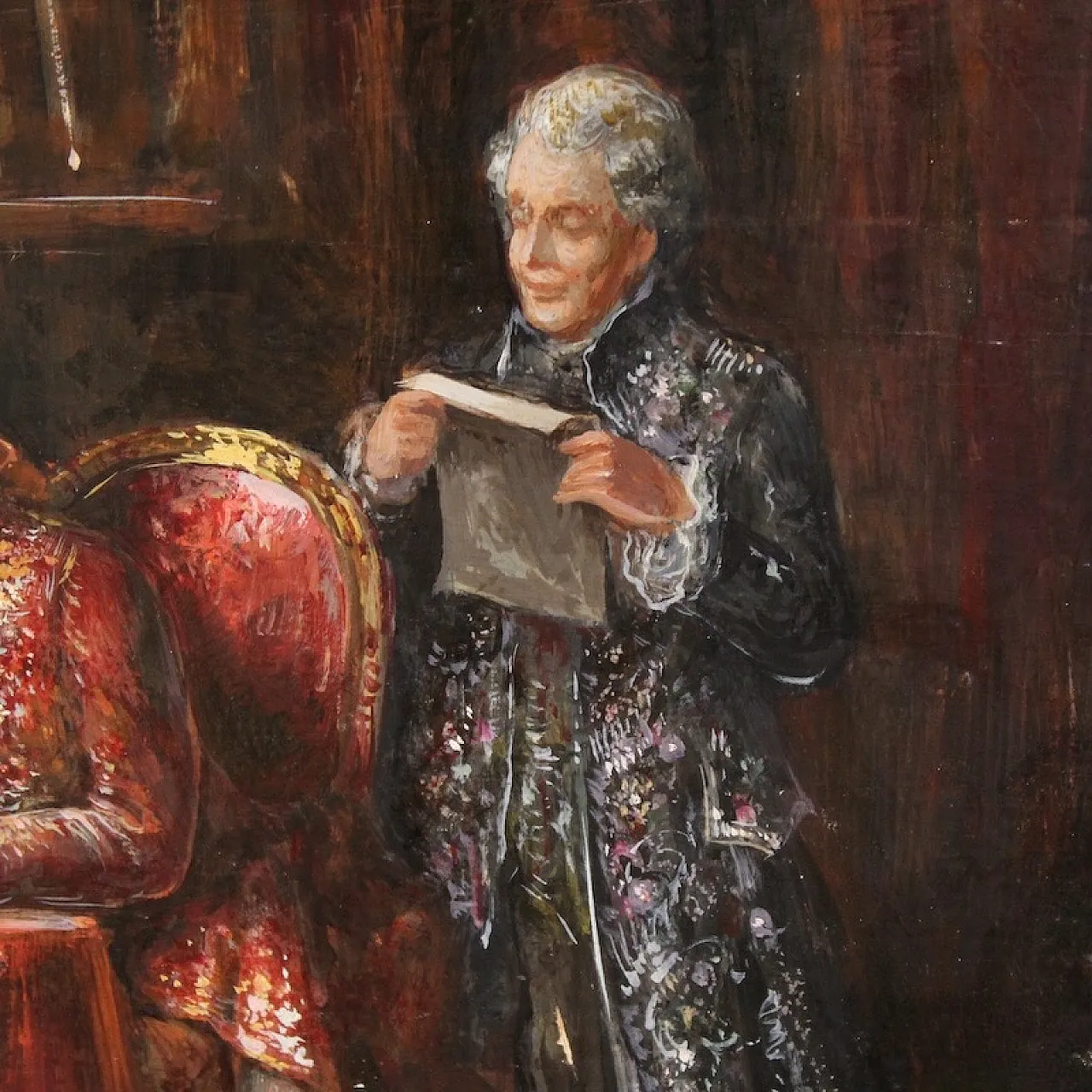 Dipinto italiano scena d'interno datato 1941 9
