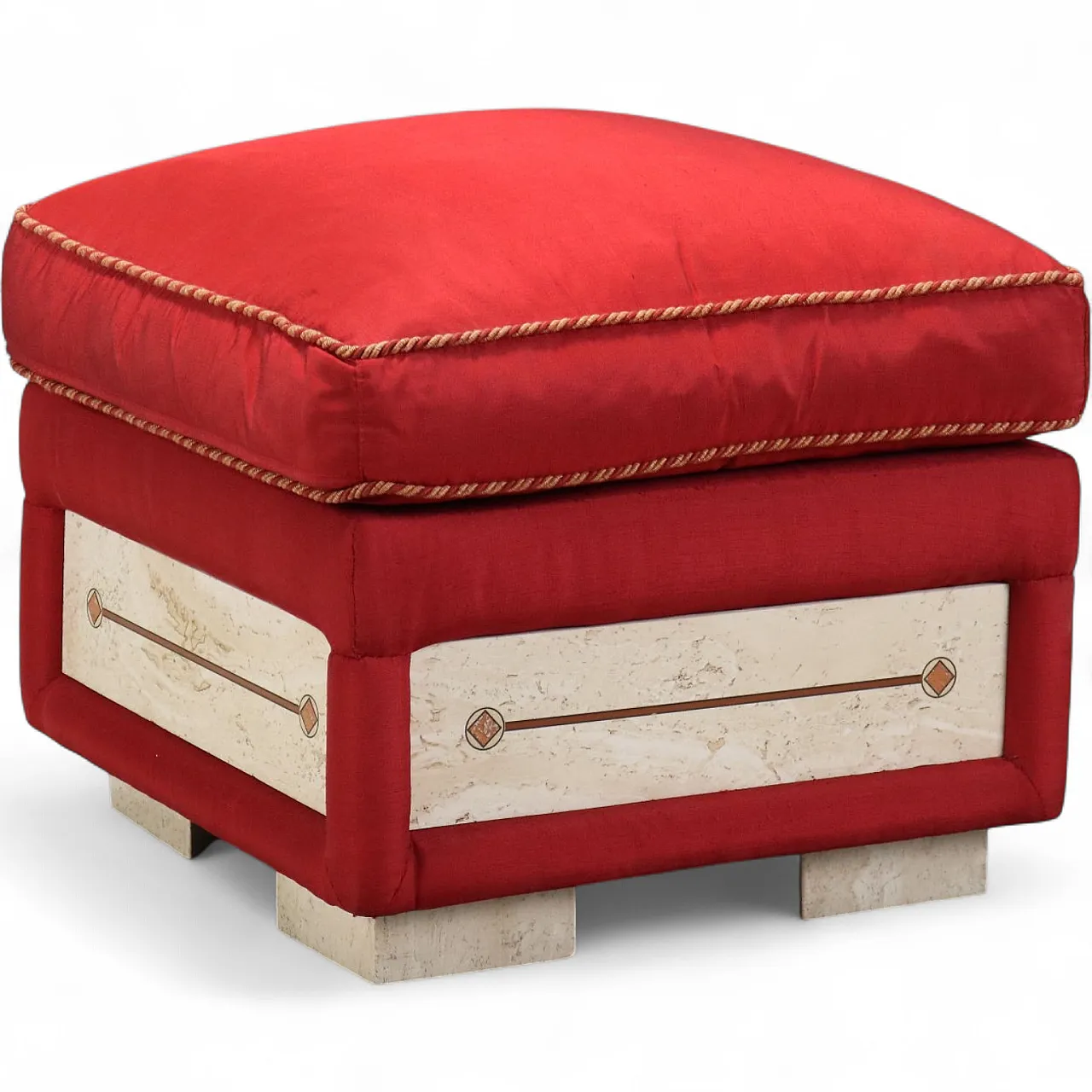 Pouf with cushion in fabric and inserts in faux marble, 20th century 11