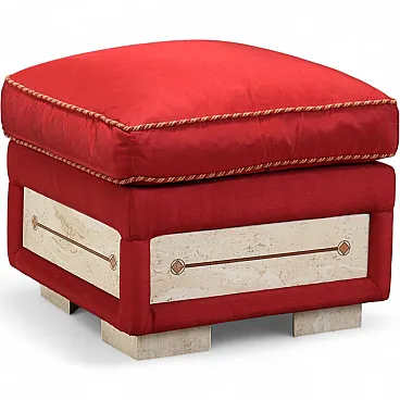 Pouf with cushion in fabric and inserts in faux marble, 20th century