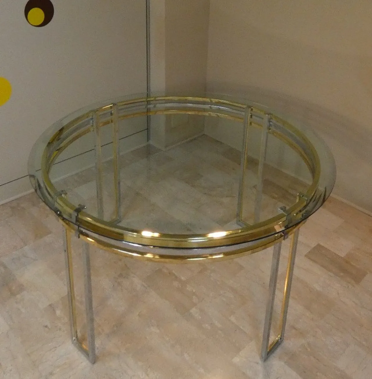Chromed and gilded steel dining table, Italy, 1970s 5