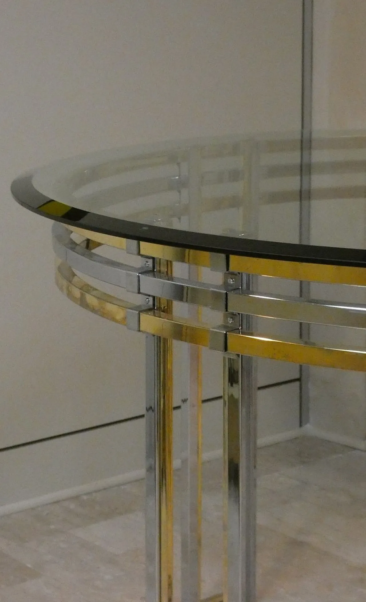 Chromed and gilded steel dining table, Italy, 1970s 23