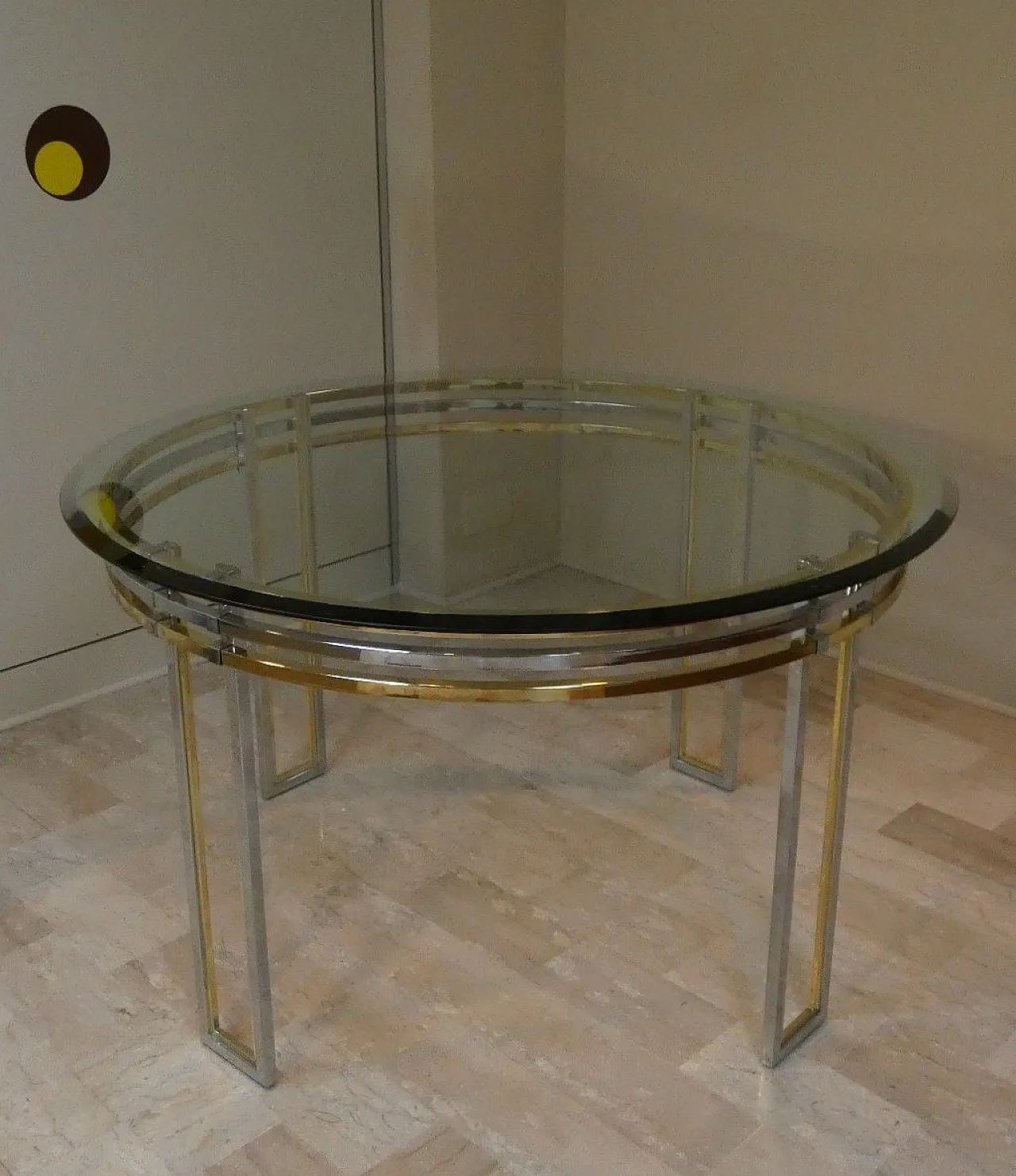 Chrome and gold-plated steel dining table, 1970s 2