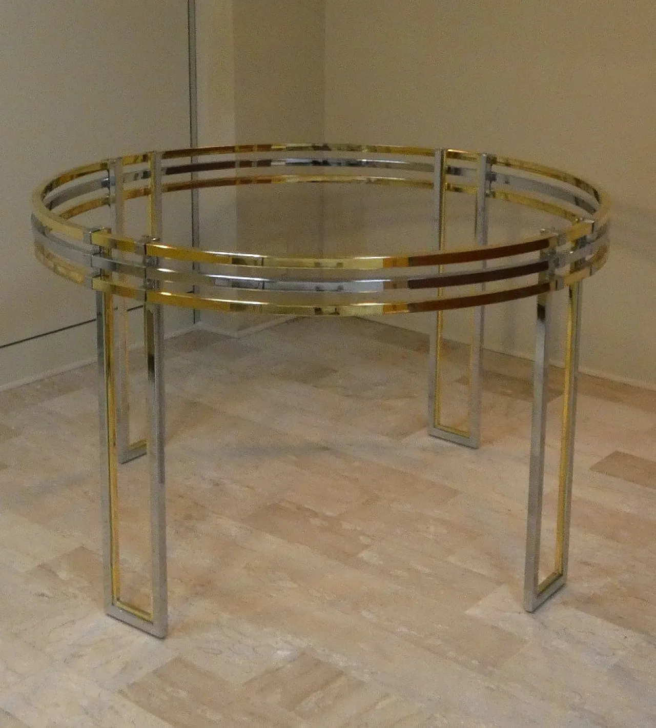 Chrome and gold-plated steel dining table, 1970s 13