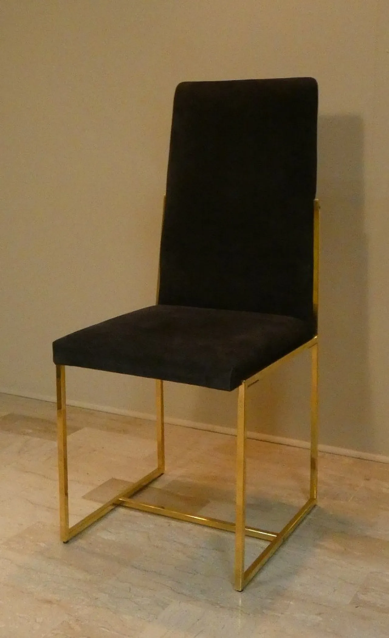 6 suede and golden steel chairs, Italy, 1970s, 2