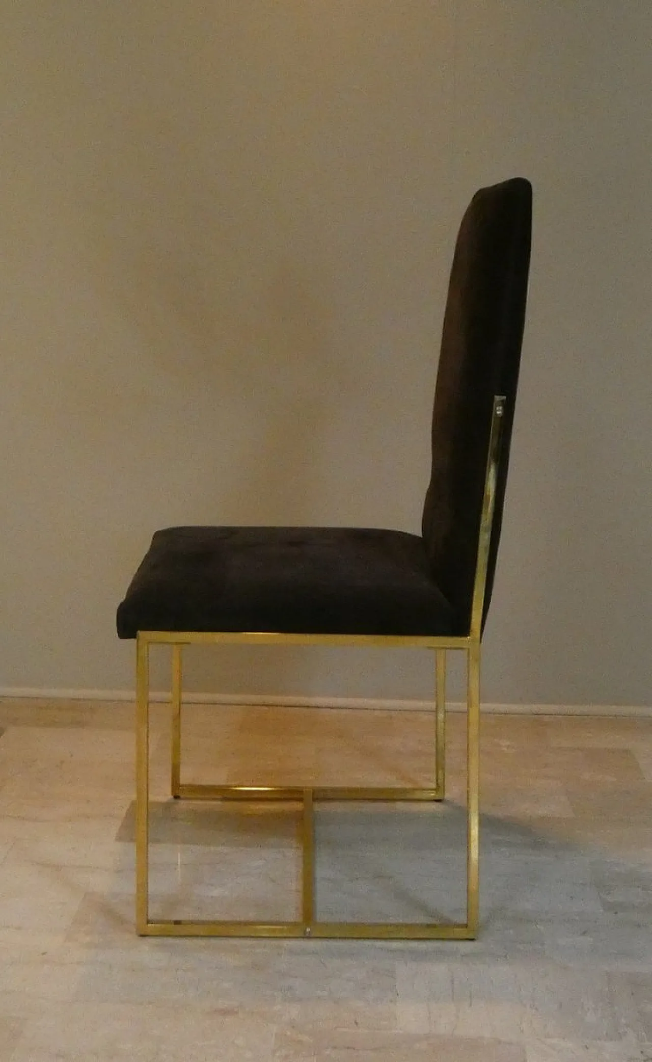 6 suede and golden steel chairs, Italy, 1970s, 3