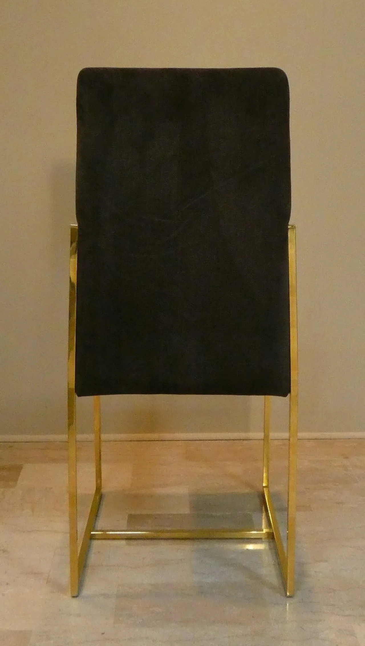 6 suede and golden steel chairs, Italy, 1970s, 4