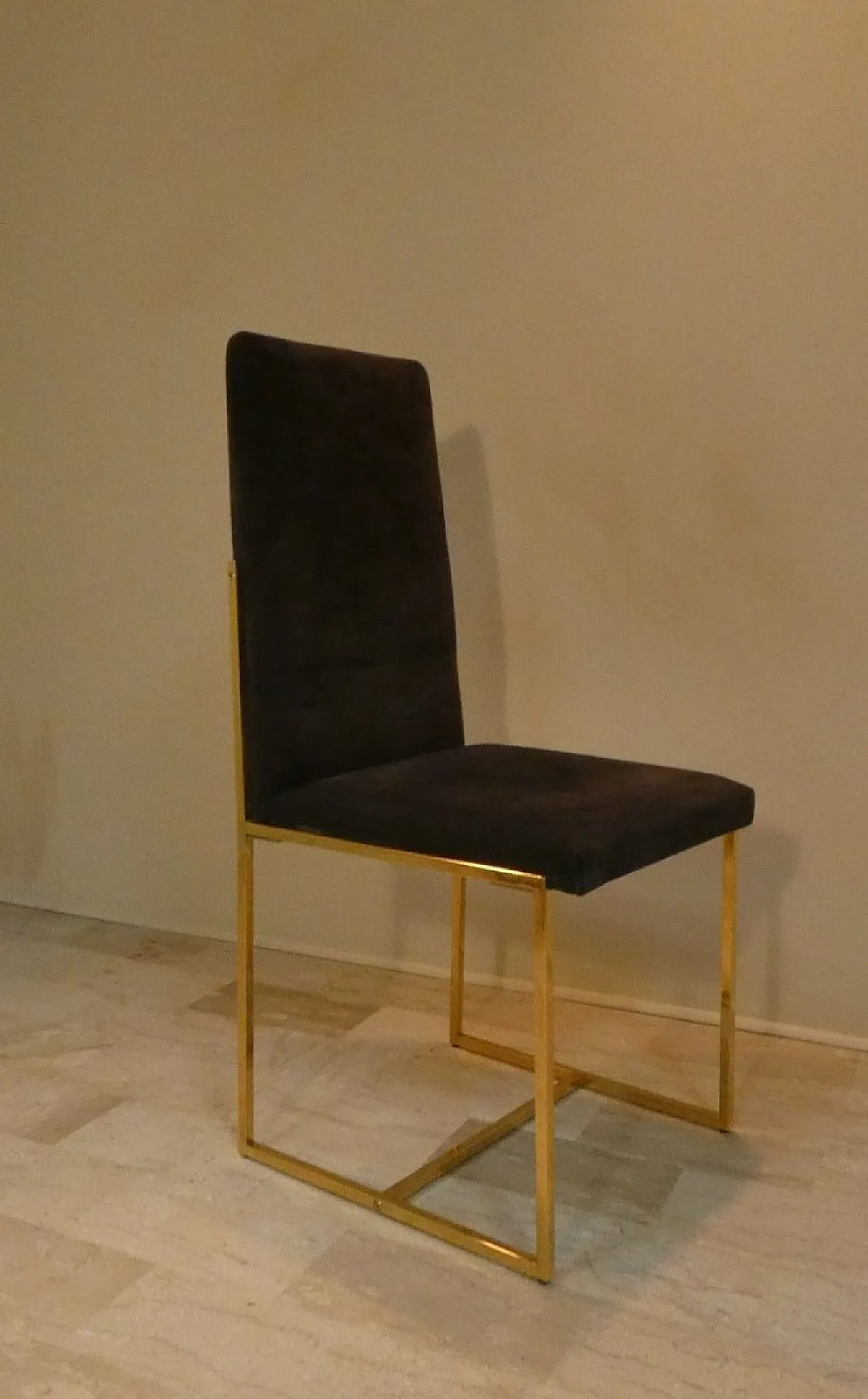 6 suede and golden steel chairs, Italy, 1970s, 5