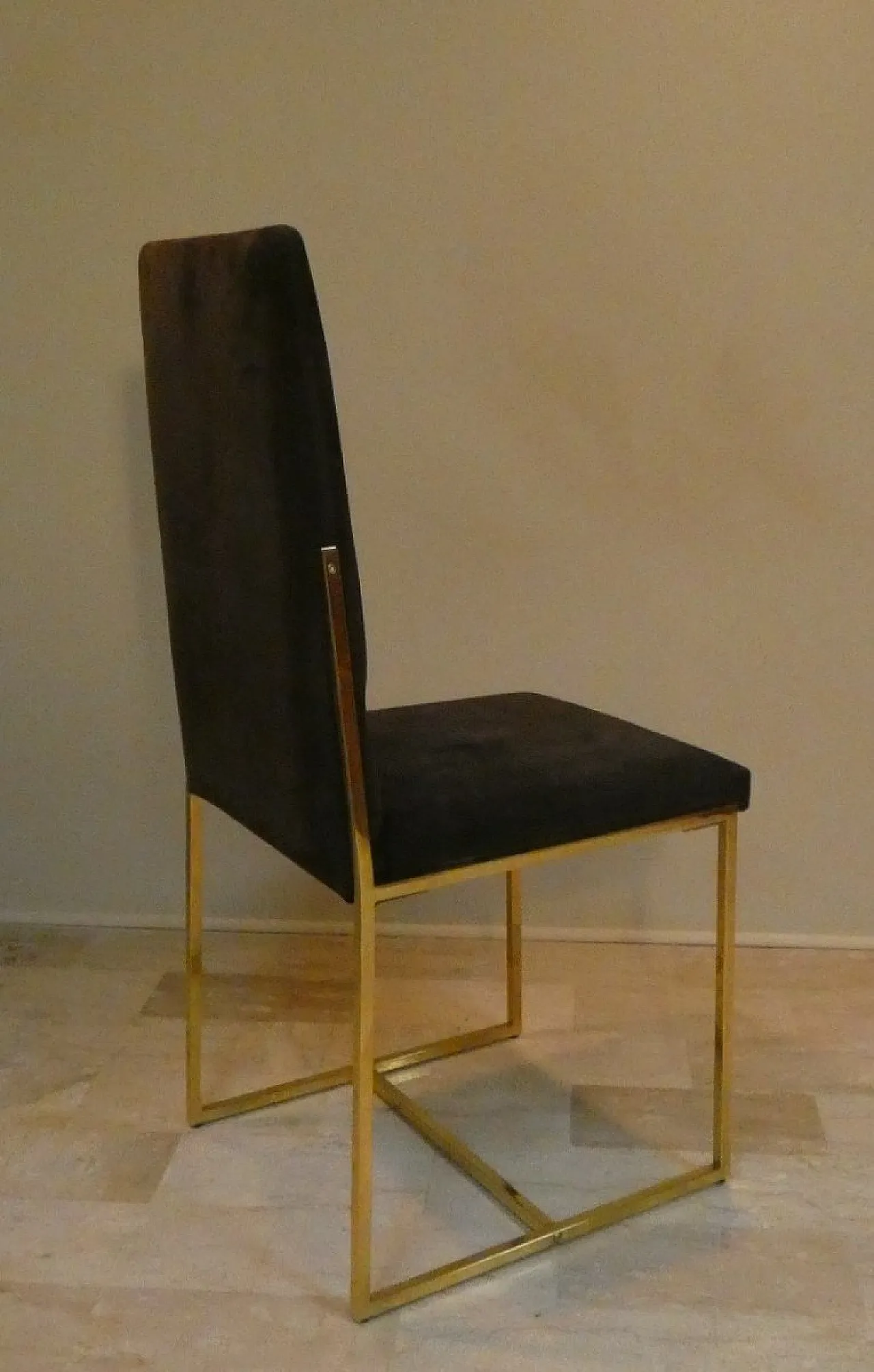 6 suede and golden steel chairs, Italy, 1970s, 6