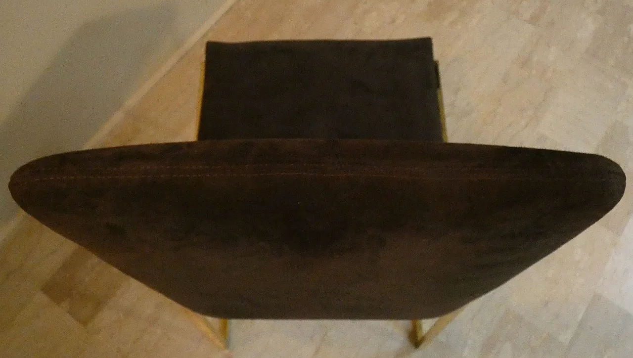 6 suede and golden steel chairs, Italy, 1970s, 8