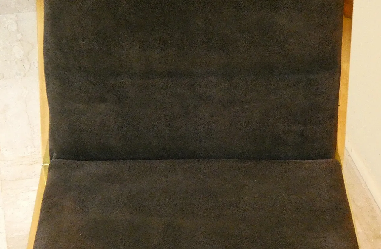 6 suede and golden steel chairs, Italy, 1970s, 10