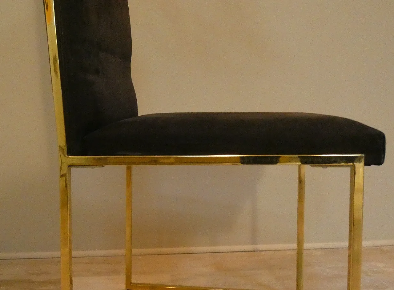 6 suede and golden steel chairs, Italy, 1970s, 11