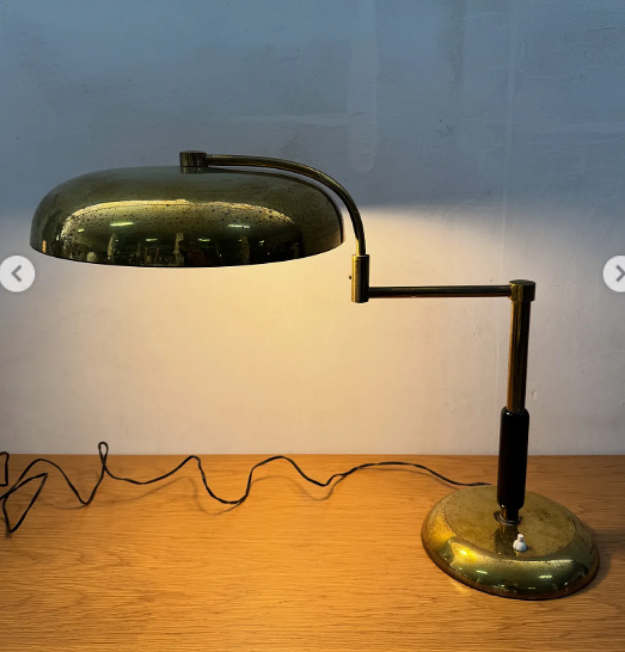 Brass lamp with swivel arm and wooden stem, 1930s 2