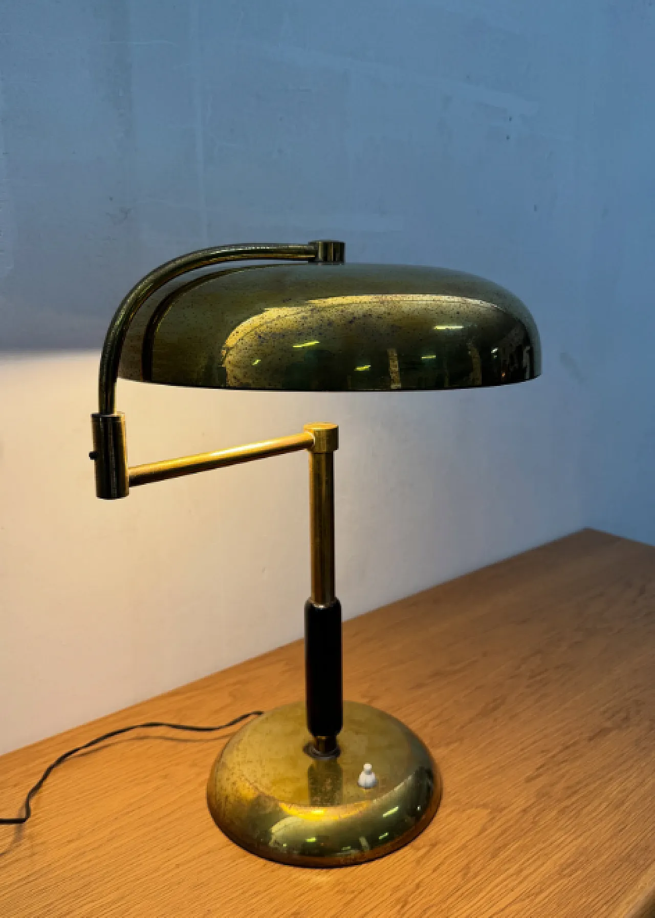 Brass lamp with swivel arm and wooden stem, 1930s 4
