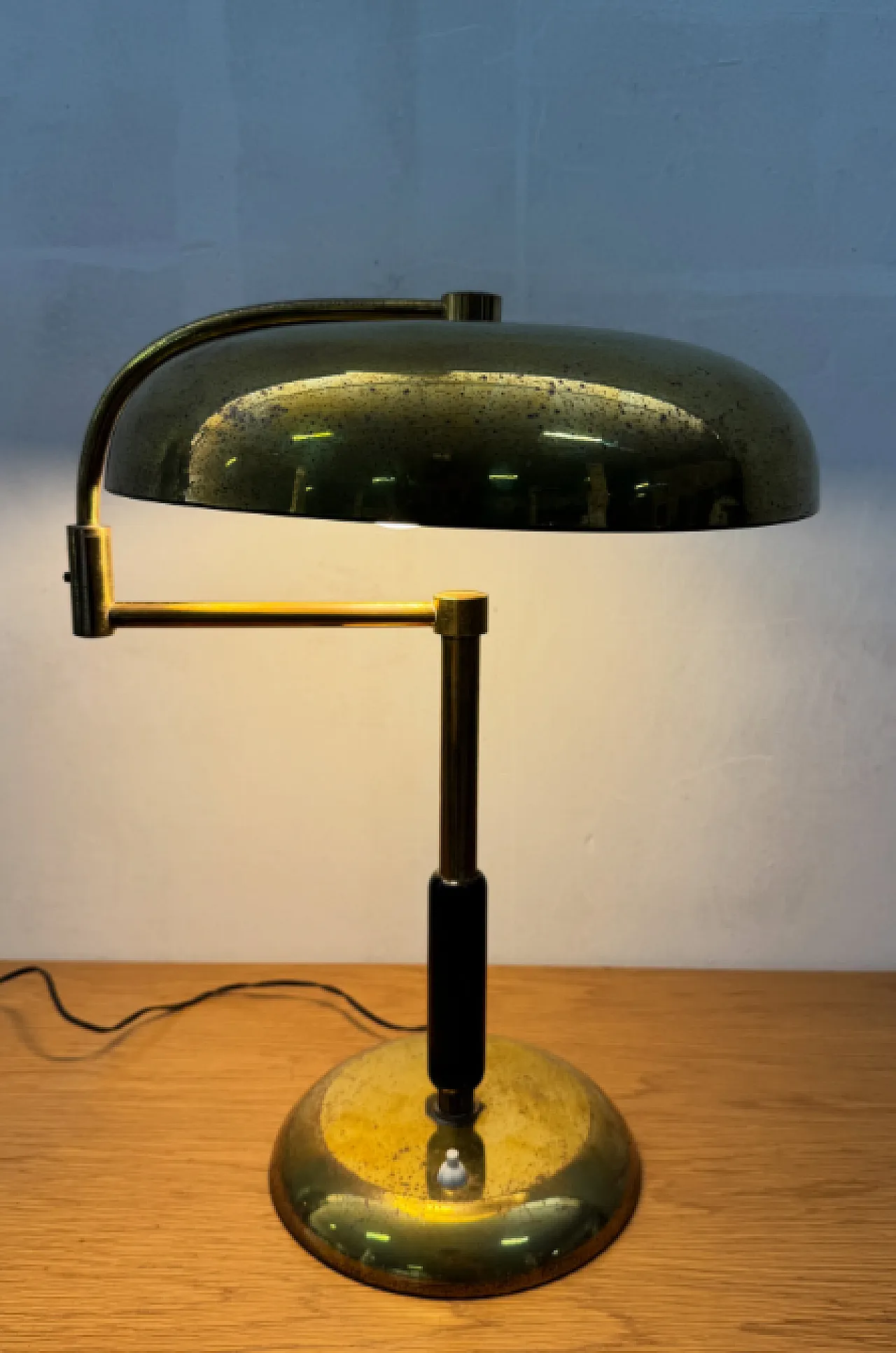 Brass lamp with swivel arm and wooden stem, 1930s 5