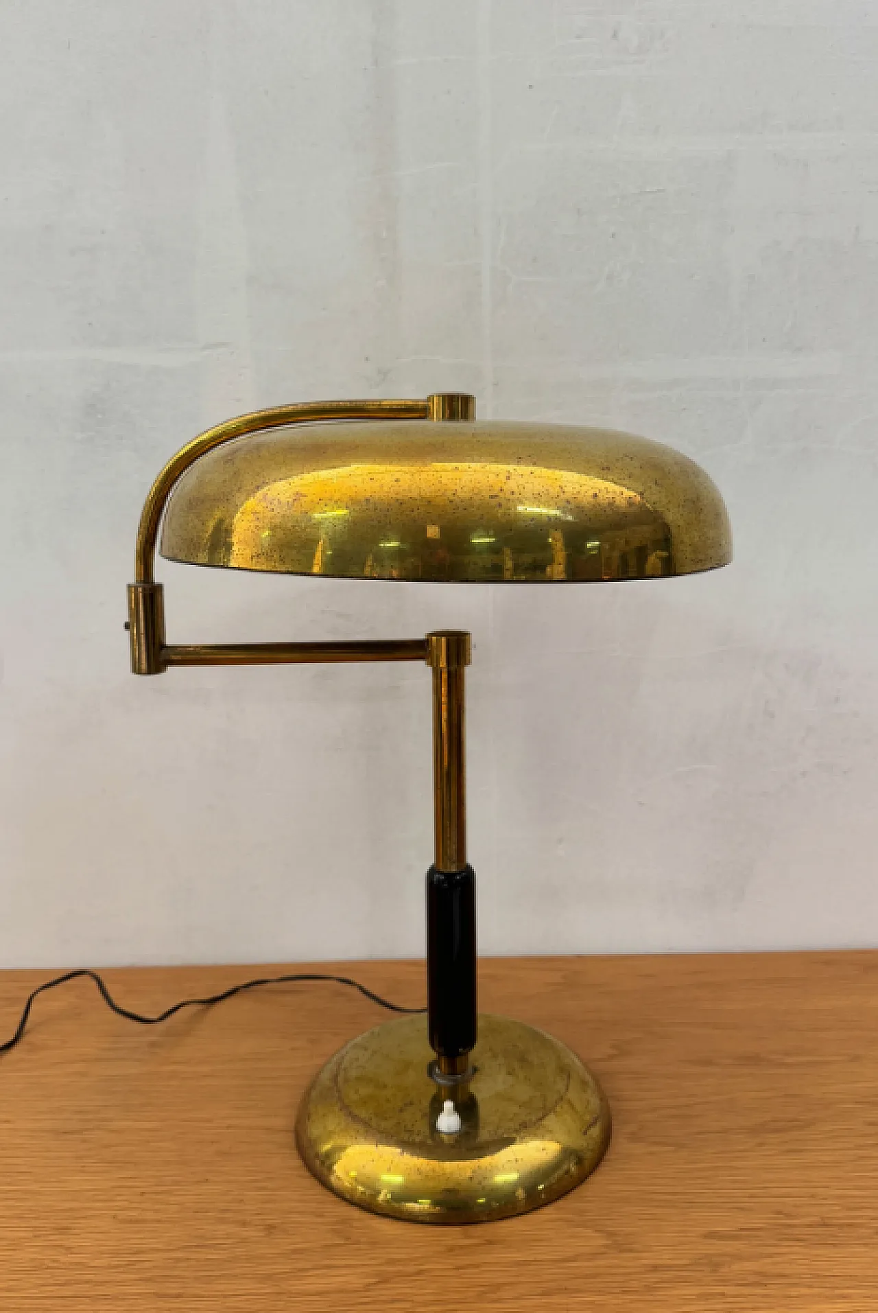Brass lamp with swivel arm and wooden stem, 1930s 6