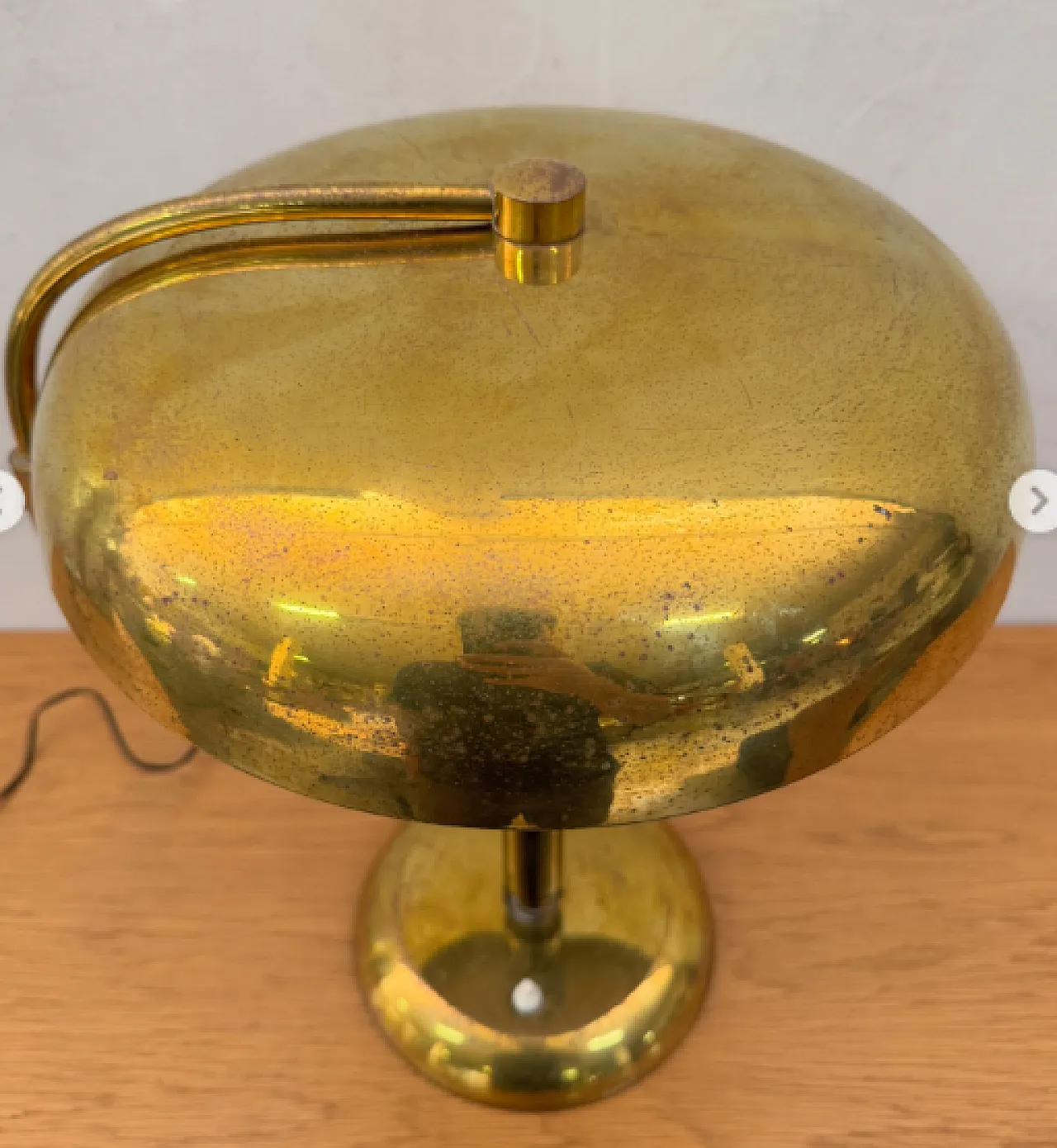 Brass lamp with swivel arm and wooden stem, 1930s 8