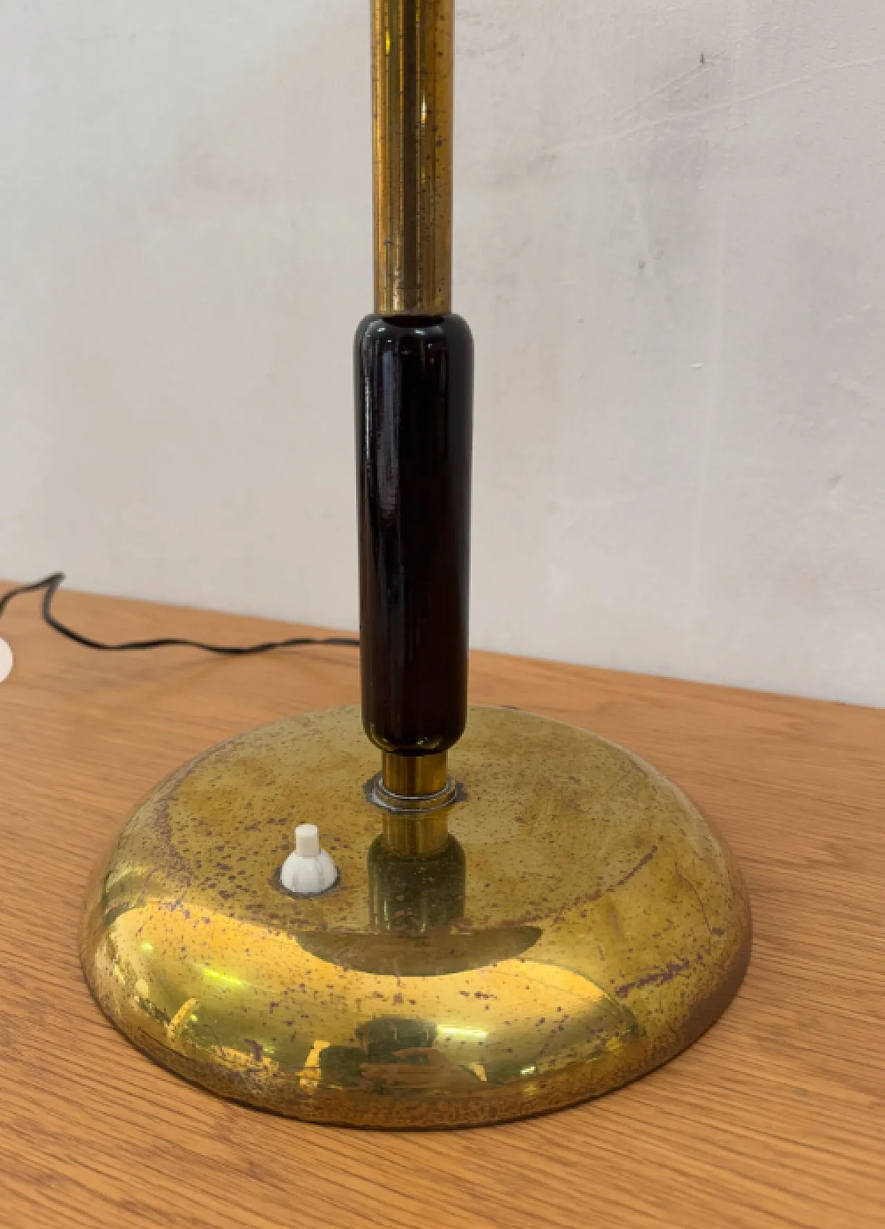 Brass lamp with swivel arm and wooden stem, 1930s 9