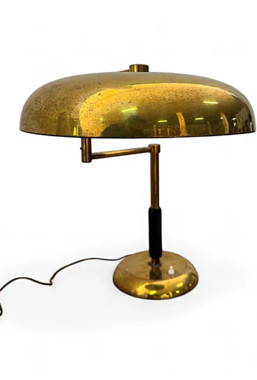 Brass lamp with swivel arm and wooden stem, 1930s